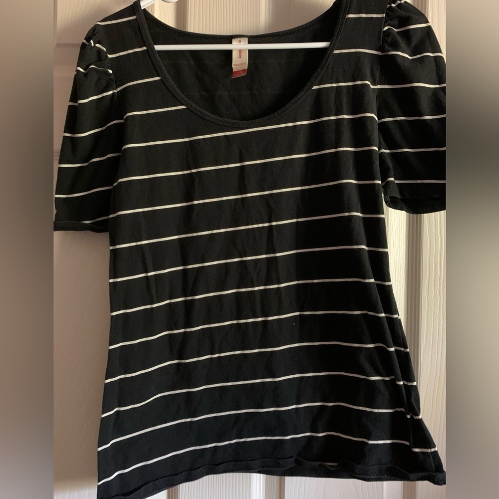 No Boundaries Black White Striped Sz Large Short Sleeve Coquette Pinup